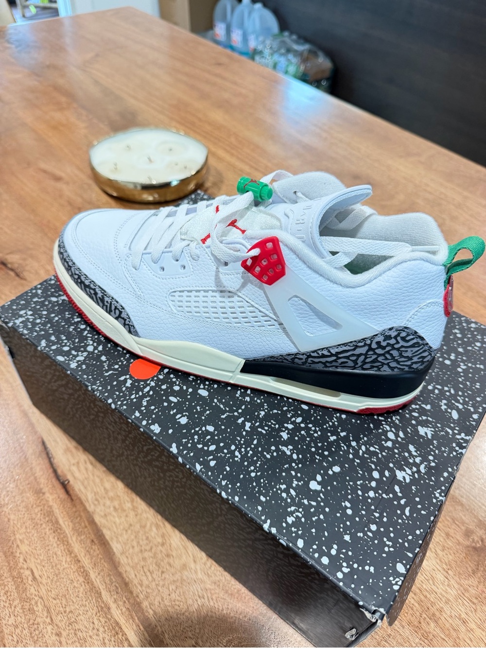 Jordan Men's White Sneakers with Black, Red & Green Accents